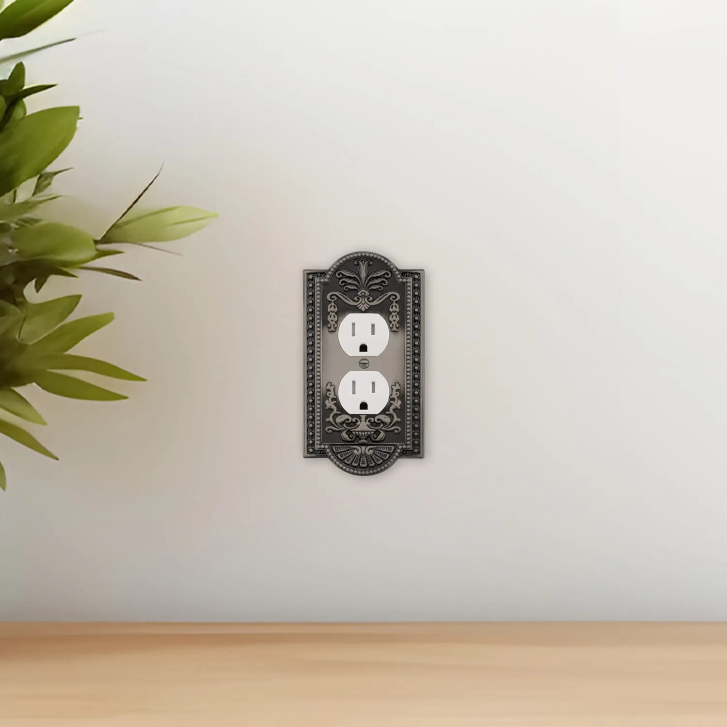 Meadows Switch Plate with Outlet in Antique Pewter