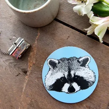 MELAMINE BLUE RACOON COASTER (ROUND)