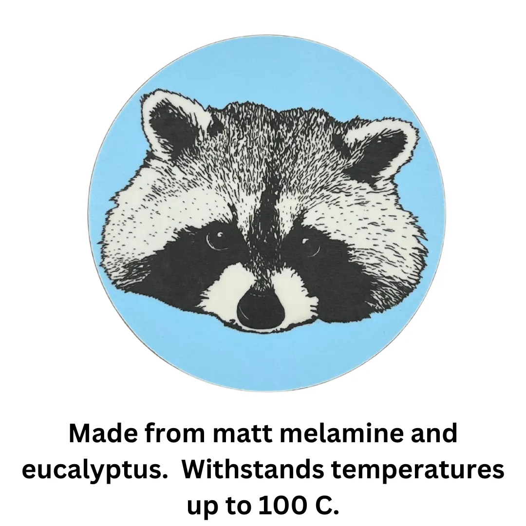 MELAMINE BLUE RACOON COASTER (ROUND)