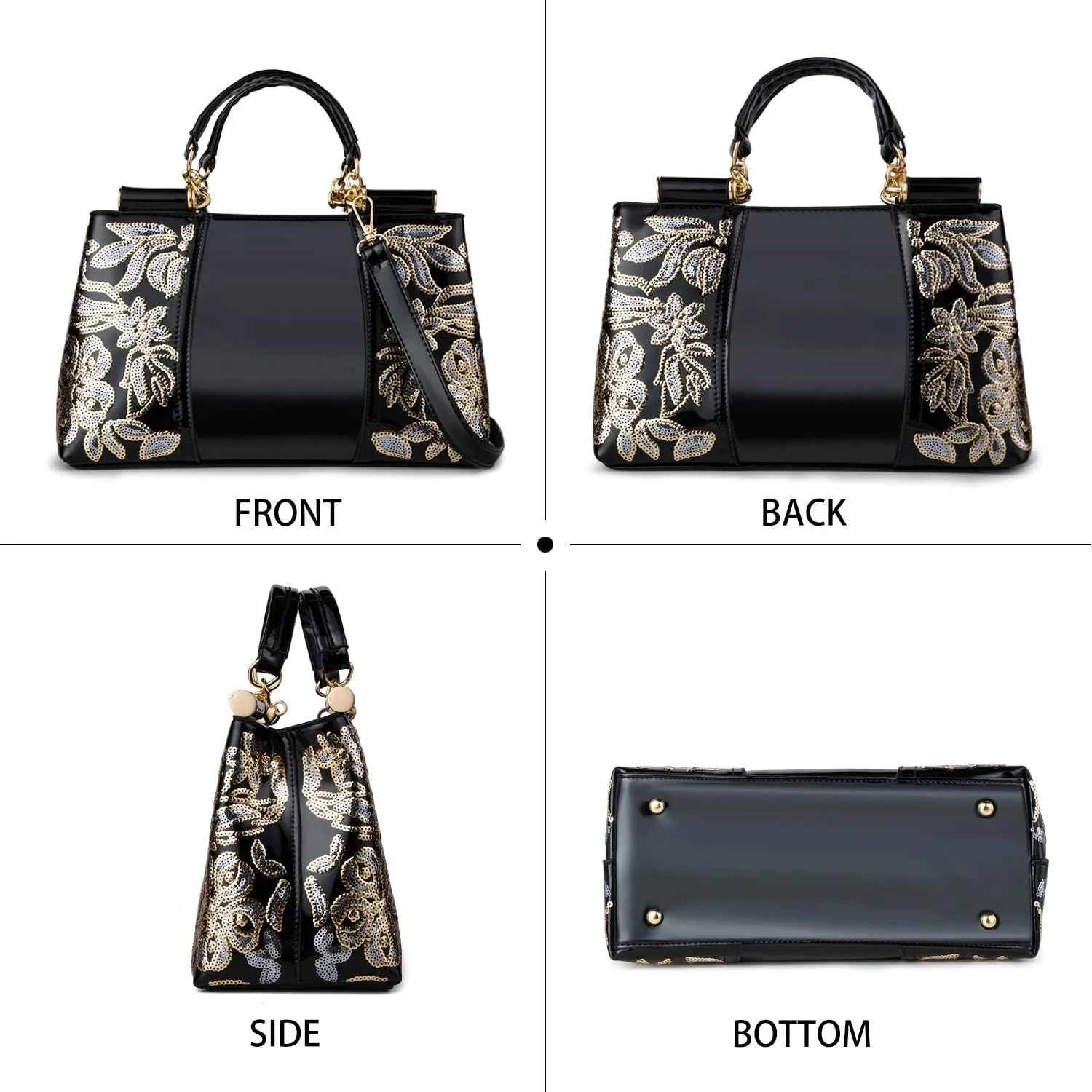 Metallic Studded Gold Top Handle Luxury Embroidered Handbag