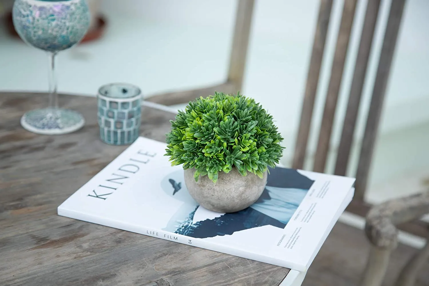 Mini Plastic Plants Fake Melaleuca Grass with Pots Home Decor Green