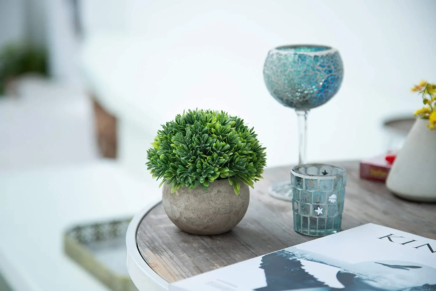 Mini Plastic Plants Fake Melaleuca Grass with Pots Home Decor Green