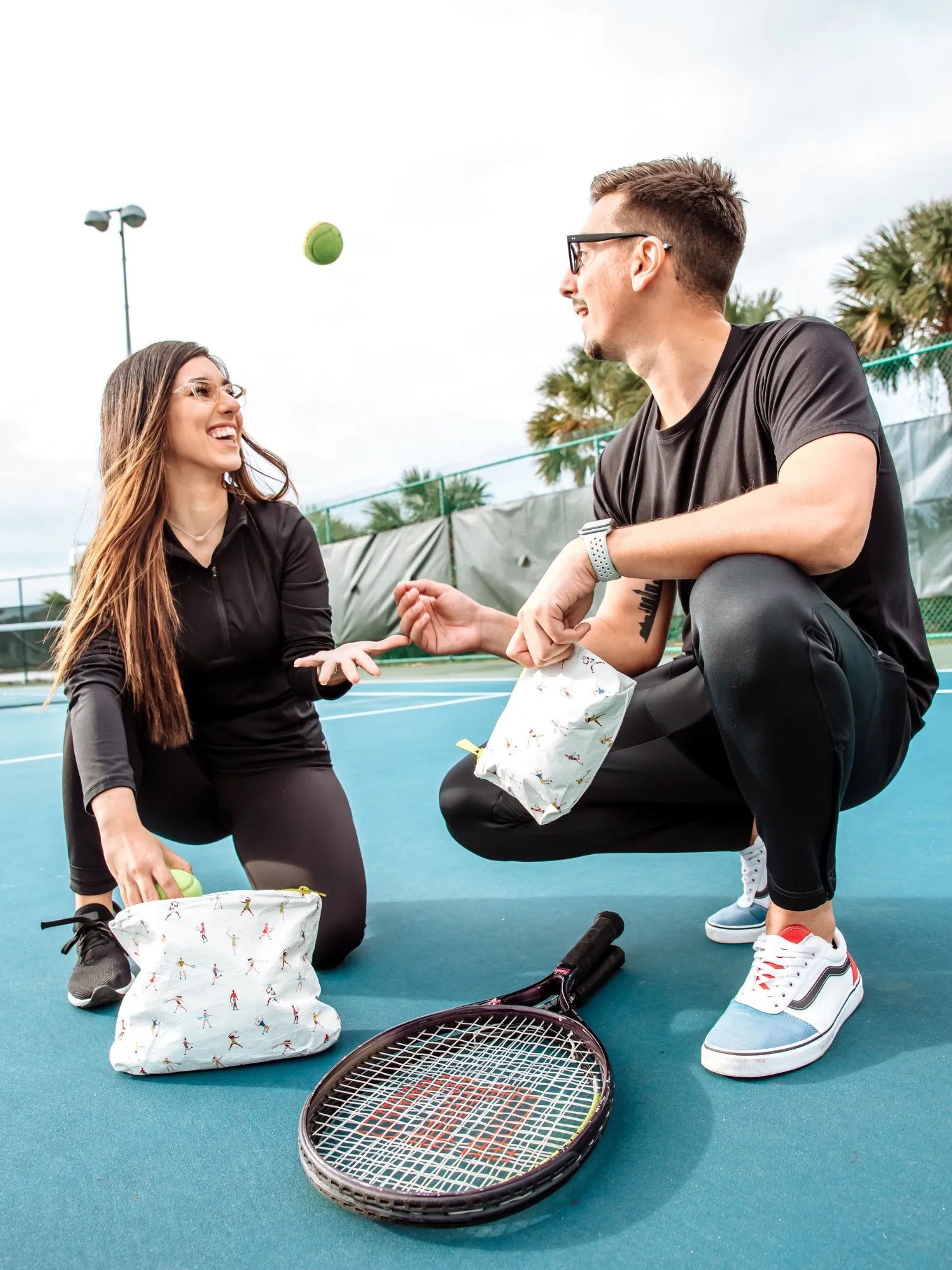 Mini Zipper Pack in White with Tennis Match Pattern