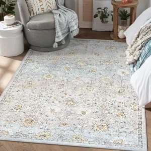 modern 5'x7' Gray Boho Area Rug,5x7ft Rugs for Bedroom Girls Nursery Area Rugs Soft Floral Playroom Rug, Machine Washable Pastel Rug Non Slip Floor Carpet for Large Living Room Bedroom Carpet Gray 5' x 7'
