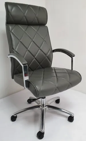 Modern Grey Genuine Hide Leather Executive Office Chair - ZMA-217