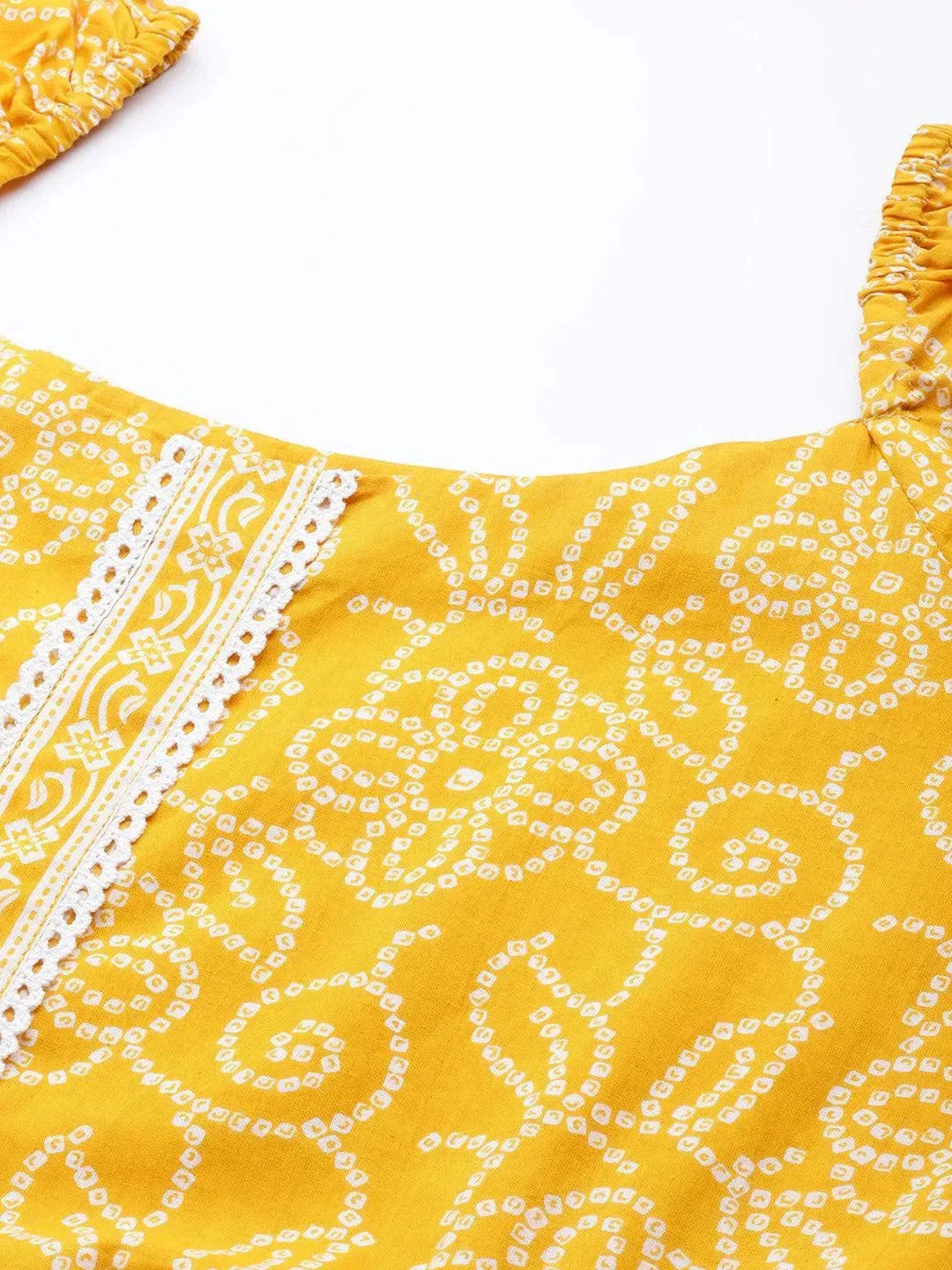 Mustard Printed Cotton A-Line Kurti