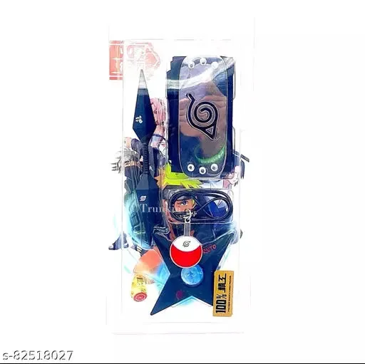 Naruto Merchandise Set Of 5 Merch - 2 Sided Kunai Knife, Leaf Village Head Band, Uzumaki Ring, Uchiha Necklace And Shuriken Set
