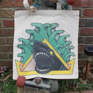 Natas Shark reusable canvas tote bag