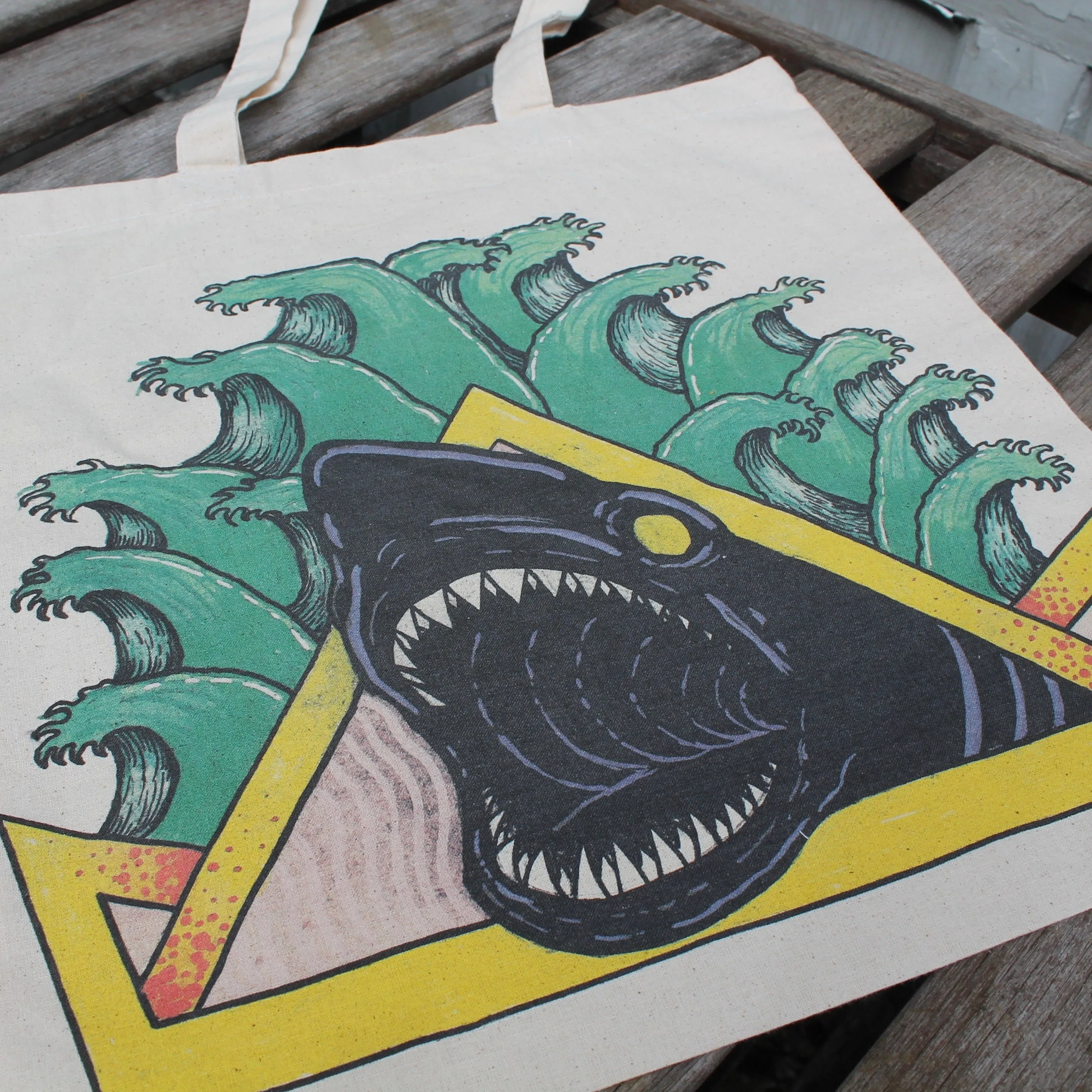 Natas Shark reusable canvas tote bag