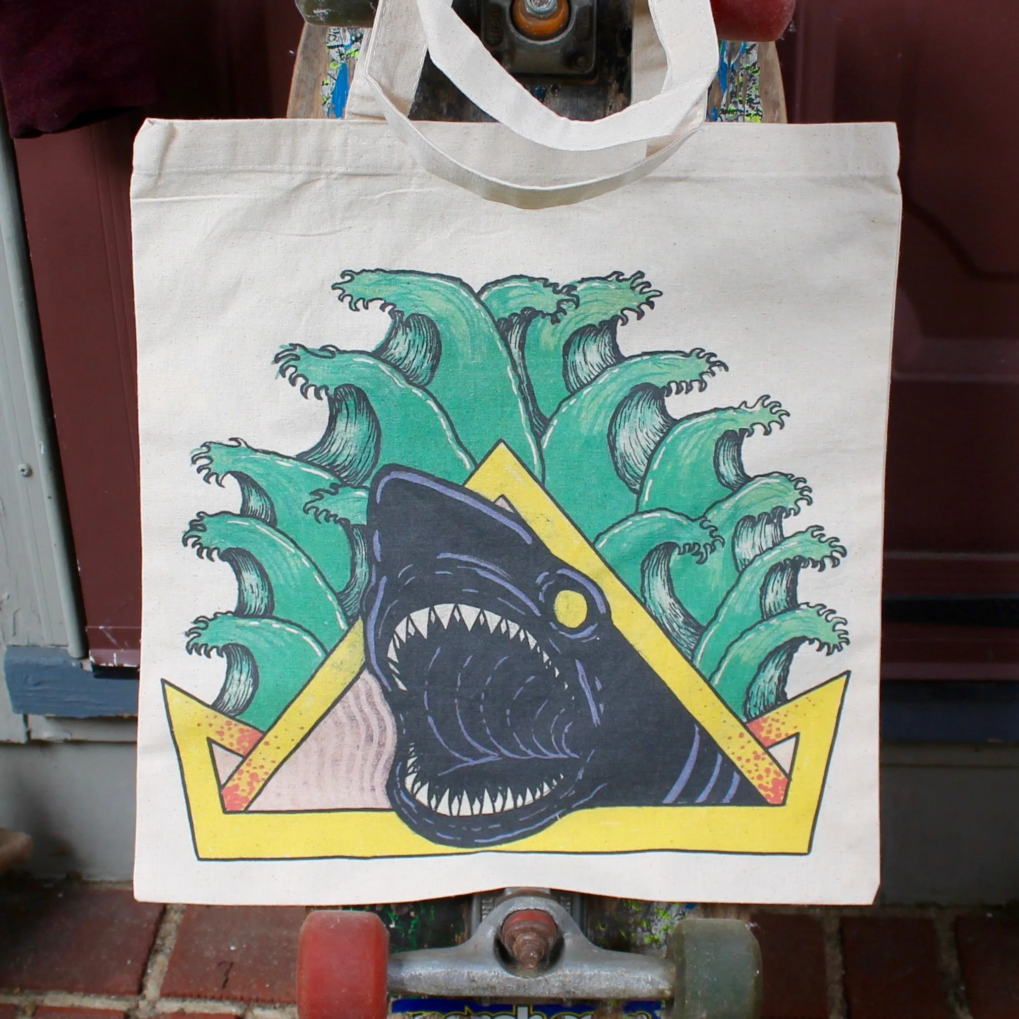 Natas Shark reusable canvas tote bag