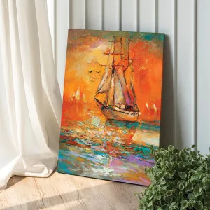 Painting Mantra Stretched On Frame Canvas Painting A Vintage Boat In The Lake Art For Living Room, Decorative Home & Wall Décor Abstract Art (Size: 16x22 Inch)