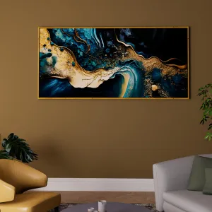 Painting Mantra Wood Abstract Green Marble Large Canvas Painting Panel Wall Art Print,Decorative Modern Framed Luxury Paintings For Home,Living Room,Hotel Bedroom And Office Décor (Gold,23X47 Inch)