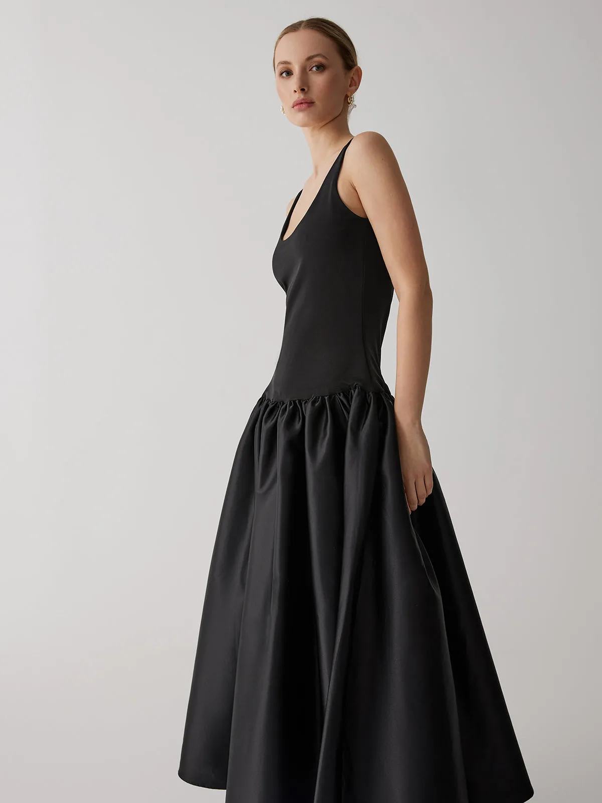 Patchwork Sleeveless Graceful Satin Long Dress