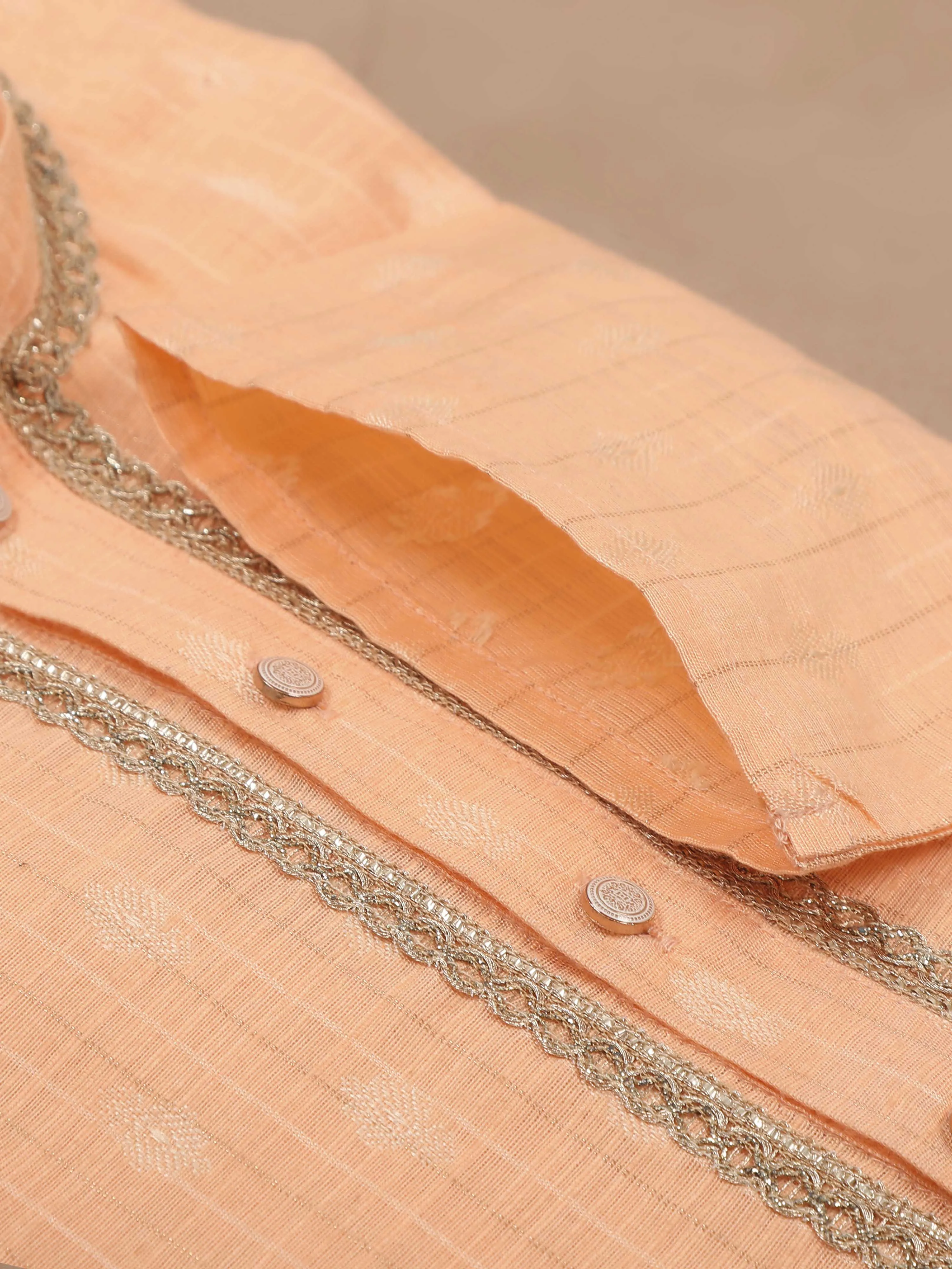 Peach Banarasi Chanderi Buta Long Kurta