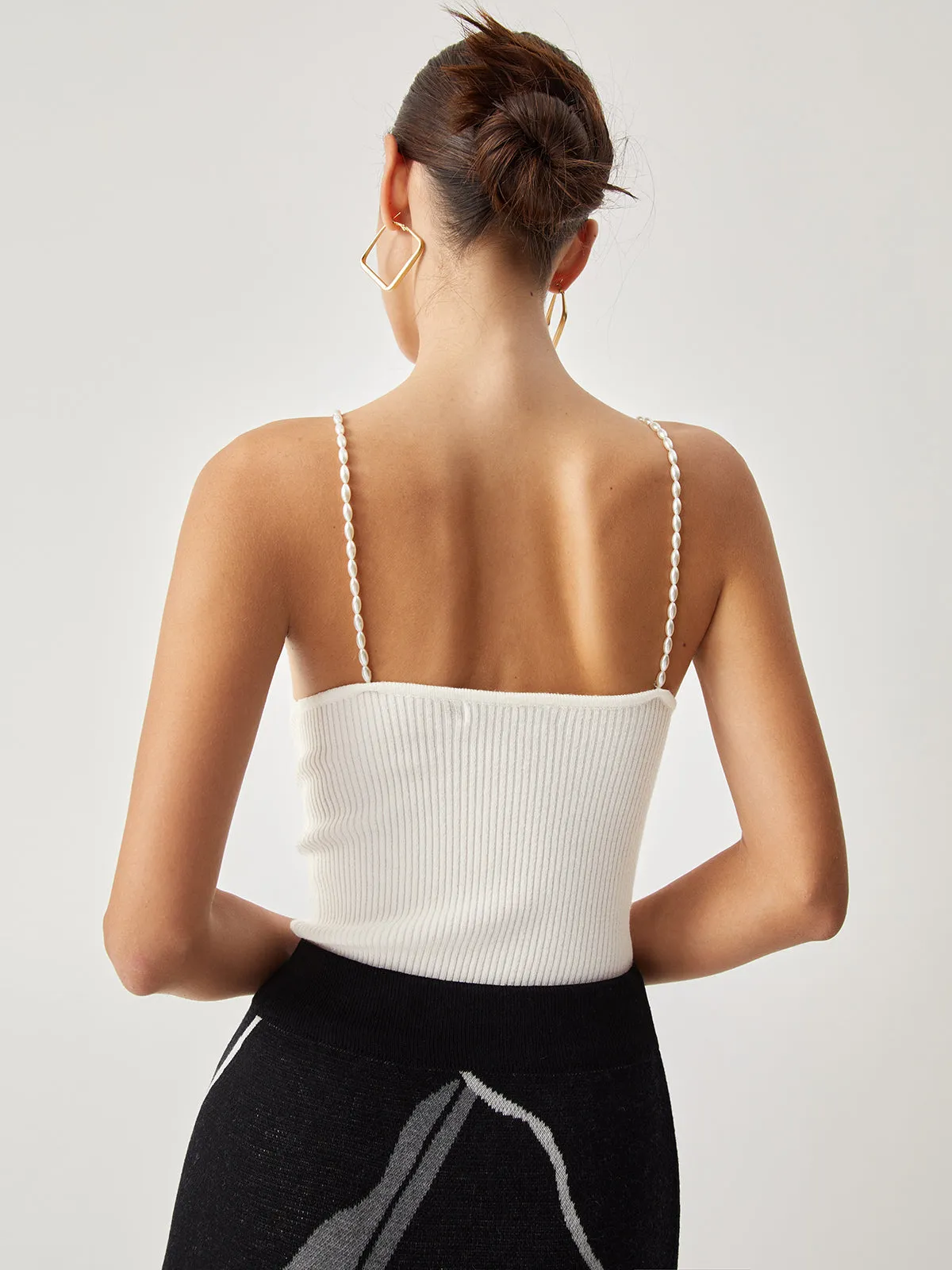Pearl Strap Graceful Rib Cami Top