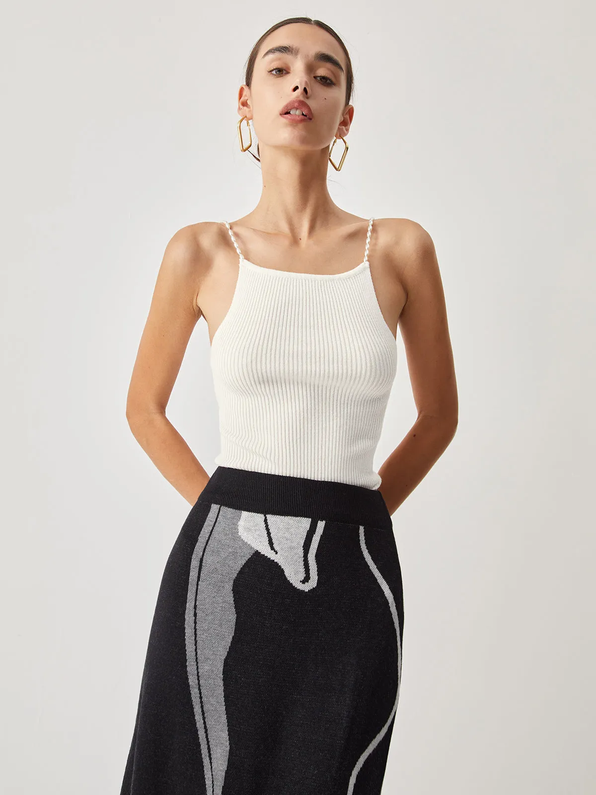 Pearl Strap Graceful Rib Cami Top