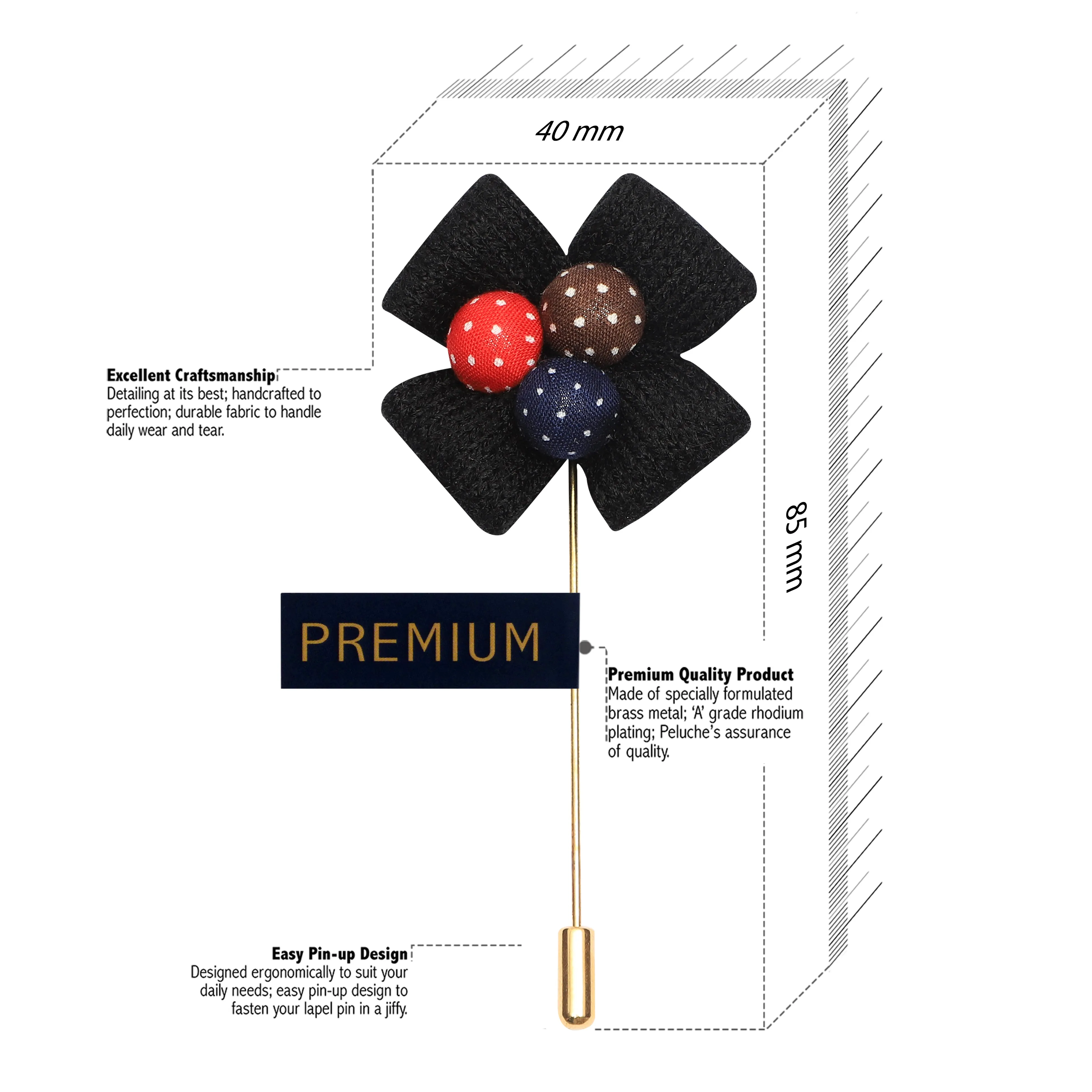 Peluche Graceful Floral Black Brooch For Men