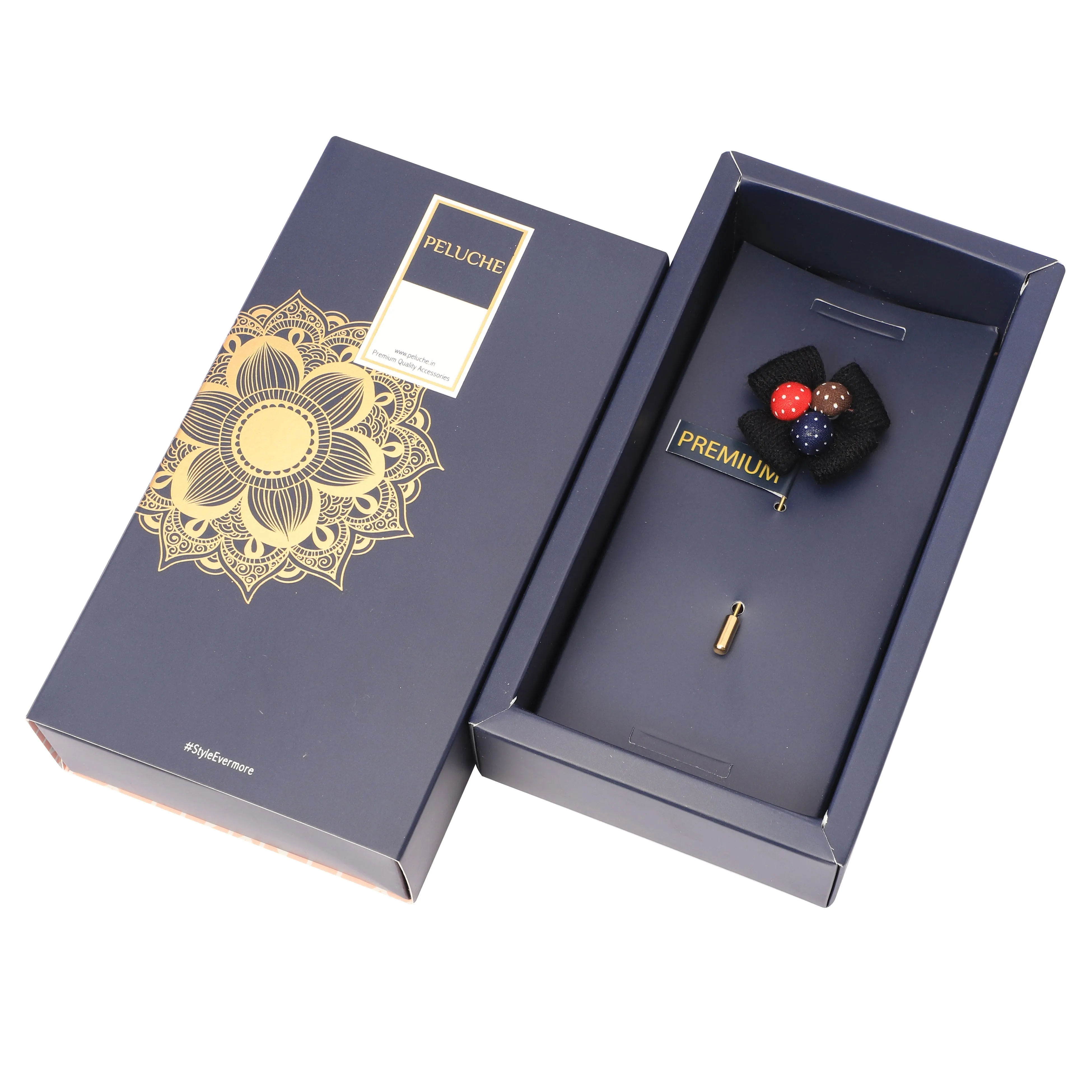 Peluche Graceful Floral Black Brooch For Men