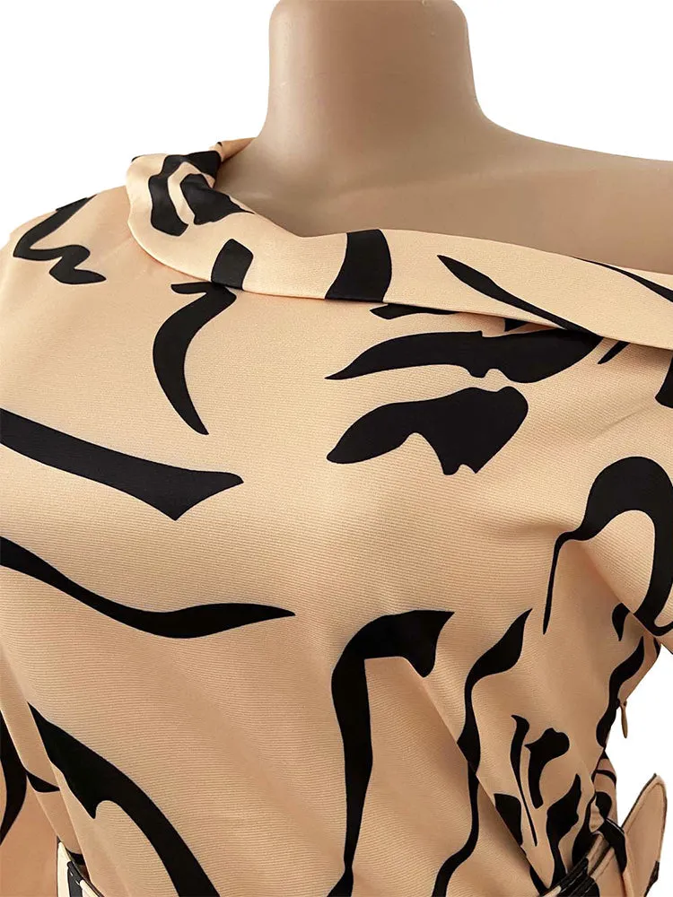 Printed O Graceful Neck Mini Dress