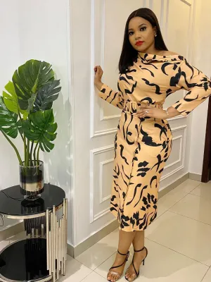 Printed O Graceful Neck Mini Dress