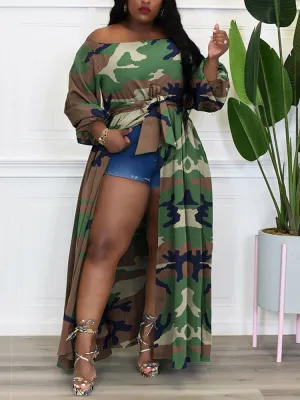 Printed Off Graceful Shoulder Maxi Dress