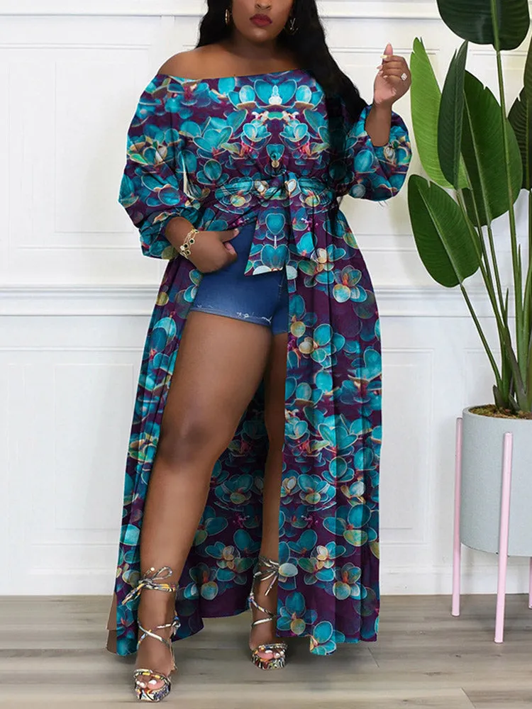 Printed Off Graceful Shoulder Maxi Dress