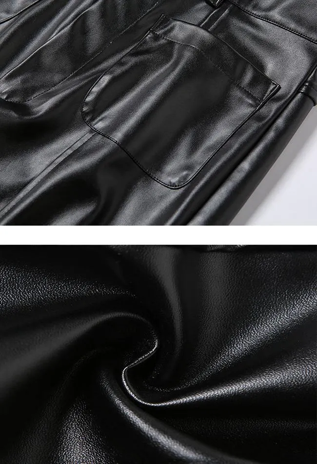 PU High Graceful Collar Belt Top