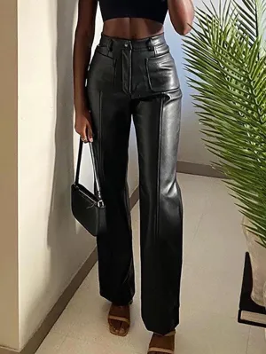 PU High Graceful Collar Belt Top