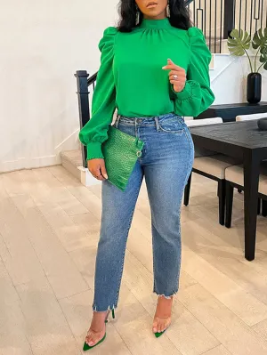Puff Short Graceful Sleeve Denim Jacket