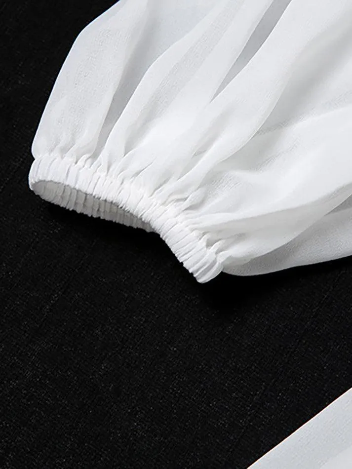 Puff Sleeve Graceful Buttoned Ruffle Blouse