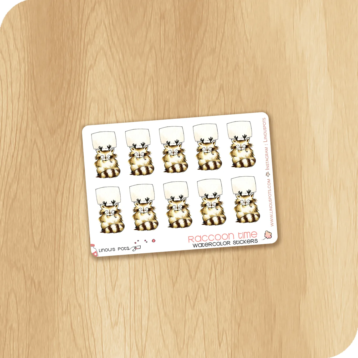 Raccoons Collection - Watercolor Planner Stickers MINI - 10 Raccoons with Placard