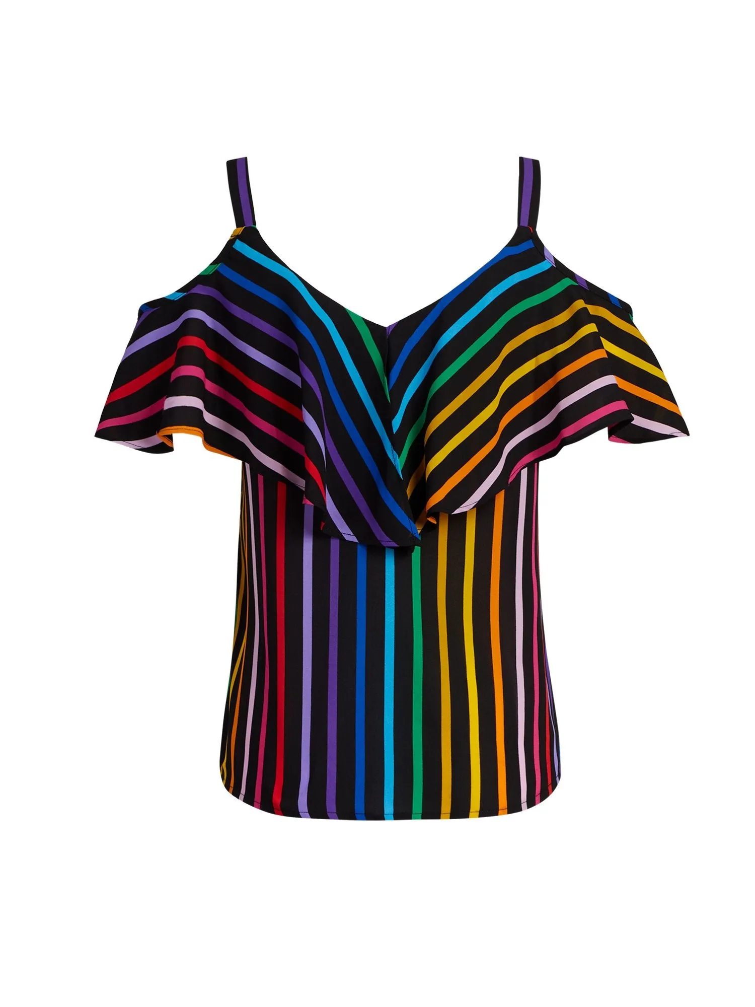 Rainbow Cold-Shoulder Ruffle Top - 7th Avenue