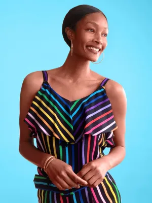 Rainbow Cold-Shoulder Ruffle Top - 7th Avenue