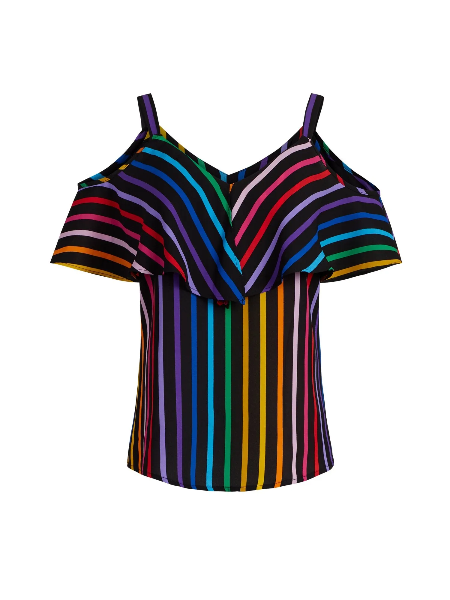 Rainbow Cold-Shoulder Ruffle Top - 7th Avenue