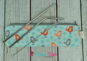 Ready Made Straw Pouch - Blue Birds