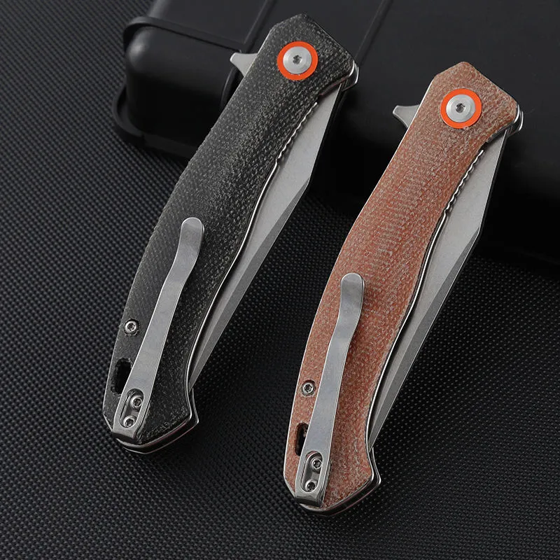 Ready To Ship Outdoor Edc Portable Folding Knife Micarta G10 Flax Handle Survival Camping Folding Knife