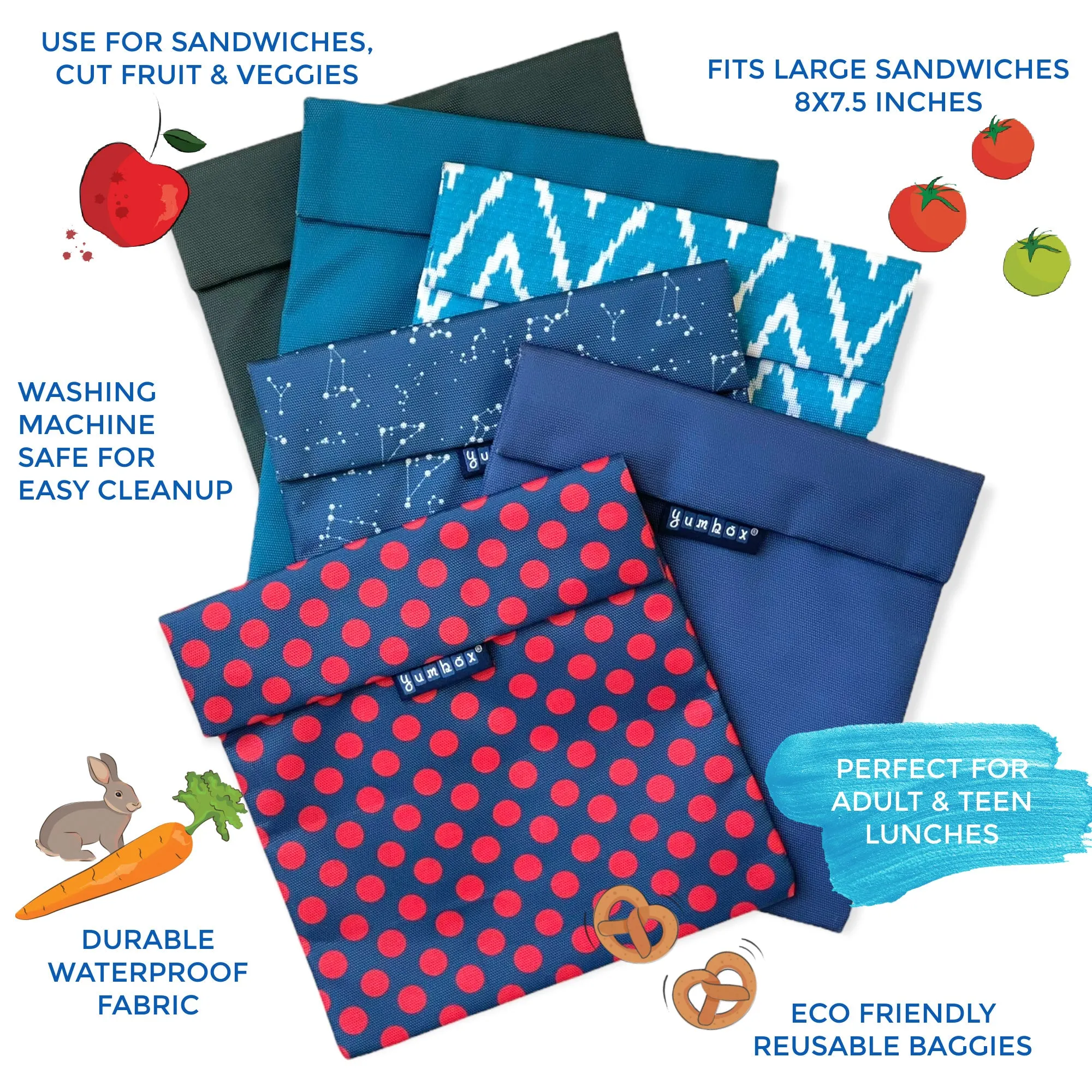 Reusable Sandwich Bag - Set of 2 - Navy & Zesty Pochettes