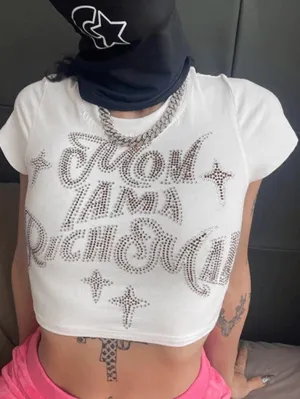 Rhinestone Letter Graceful Cropped Tank Top