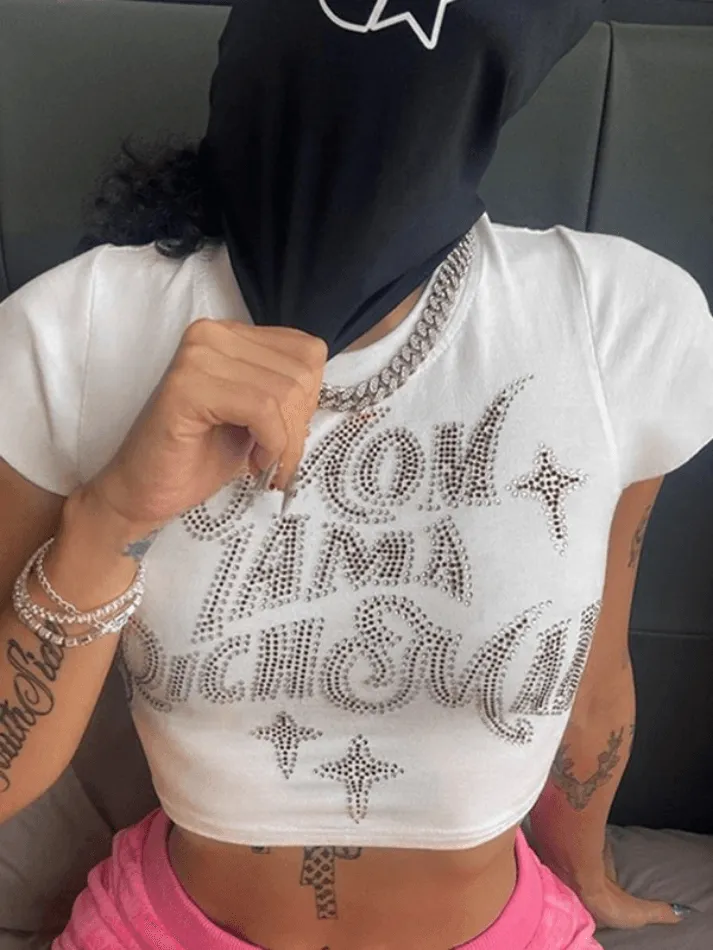 Rhinestone Letter Graceful Cropped Tank Top