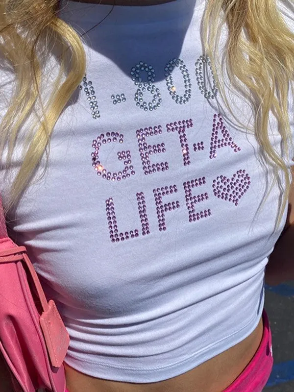 Rhinestone Letter Graceful Y2K Cami Top