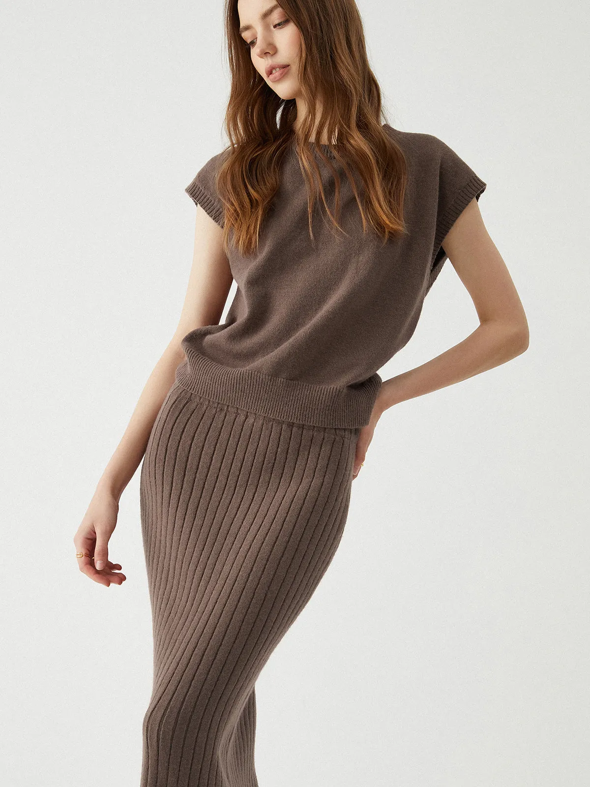 Ribbed Knit Graceful Sweater Dress Set