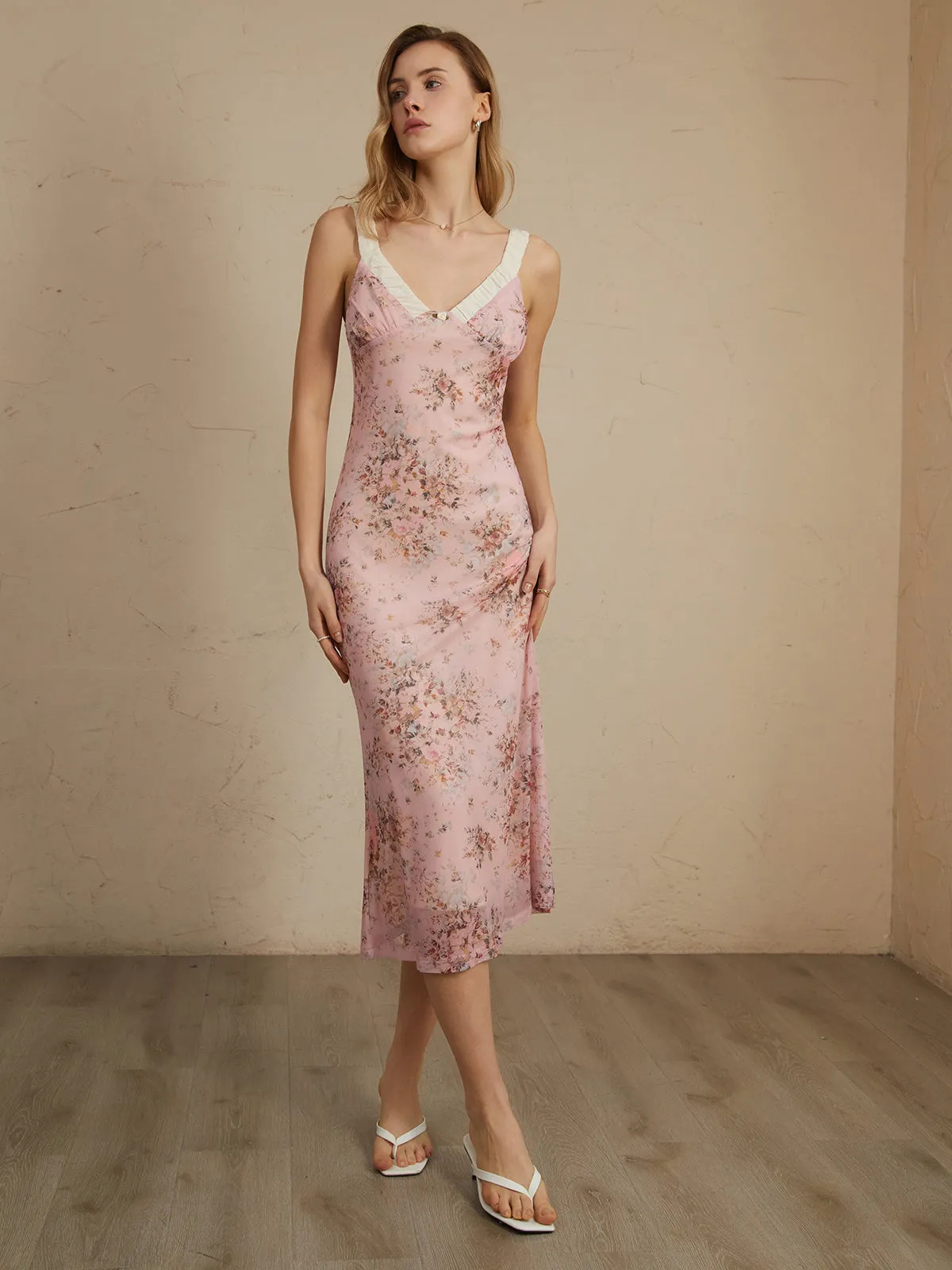 Romantic Floral Graceful Print Midi Dress