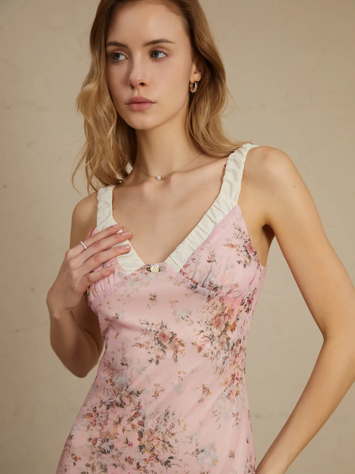 Romantic Floral Graceful Print Midi Dress