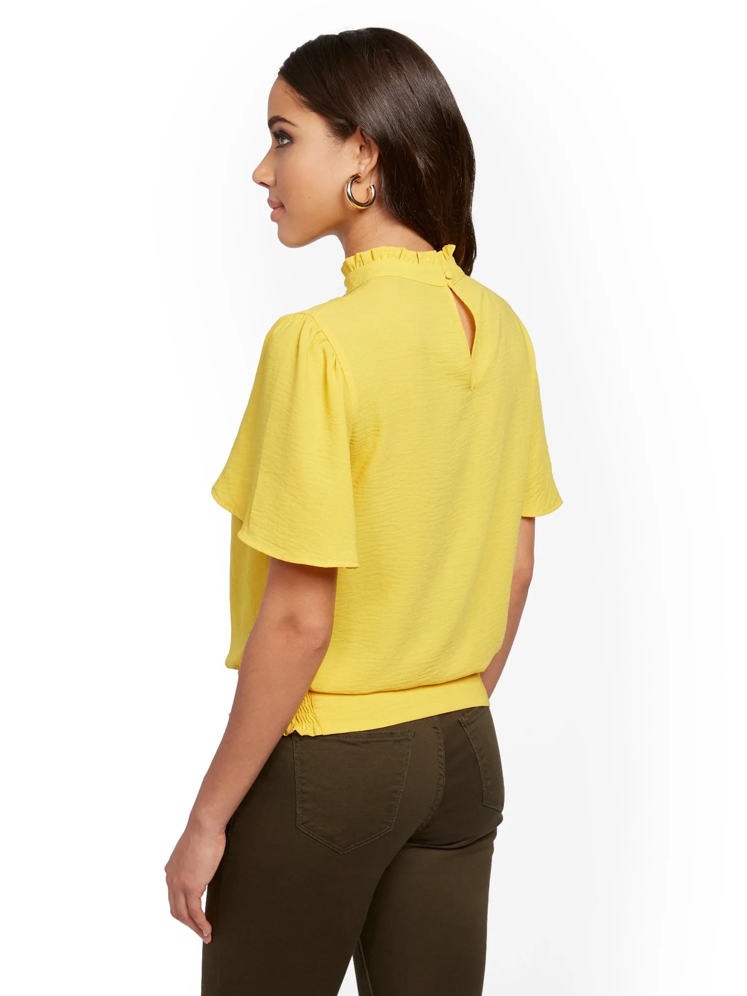 Ruffled Flutter-Sleeve Top