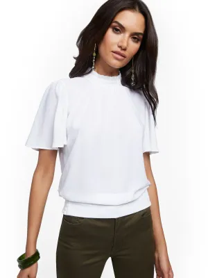 Ruffled Flutter-Sleeve Top