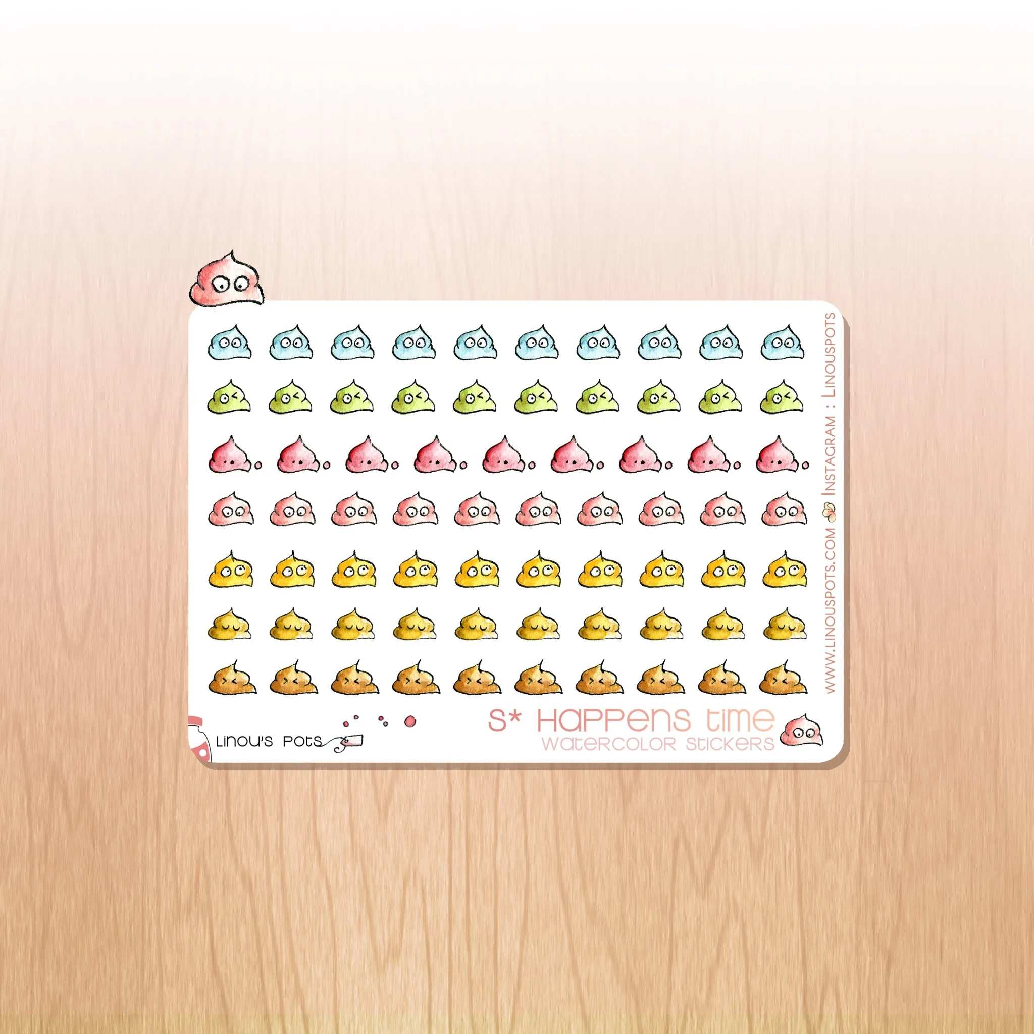 S* Happens - Decorative Watercolor Stickers MINI - Little Rainbow Poops