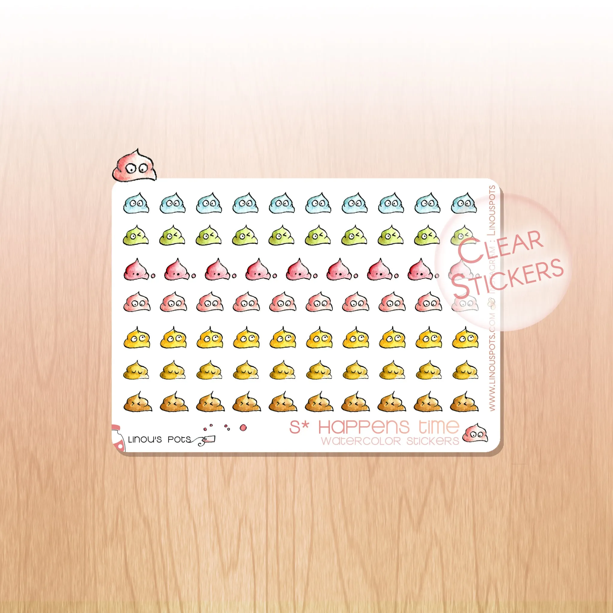 S* Happens - Decorative Watercolor Stickers MINI - Little Rainbow Poops