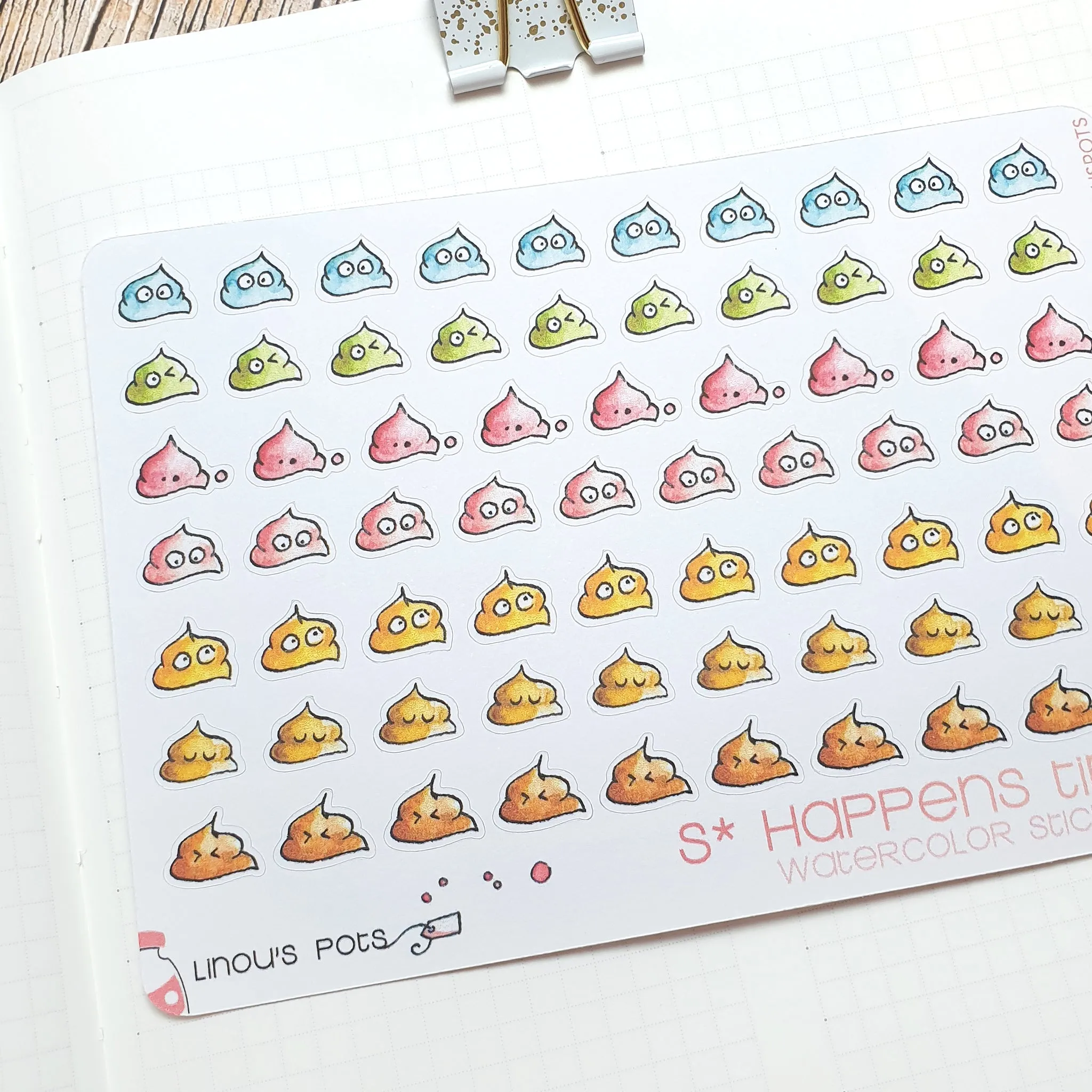 S* Happens - Decorative Watercolor Stickers MINI - Little Rainbow Poops