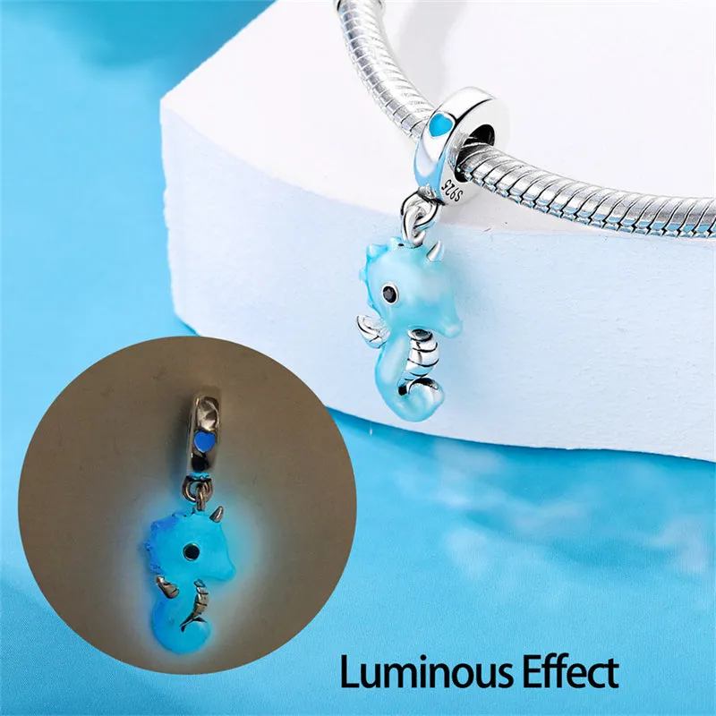 S925 Silver Luminous Ocean Series Charms Bead Grow in the Dark For Bracelet and Necklace
