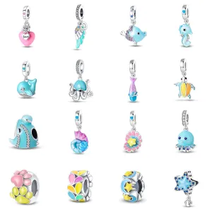 S925 Silver Luminous Ocean Series Charms Bead Grow in the Dark For Bracelet and Necklace
